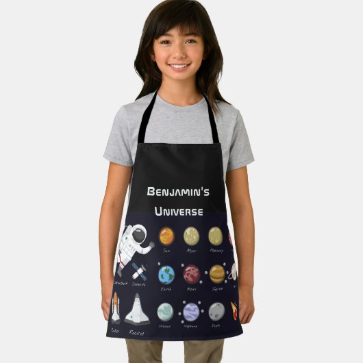 Kids Planets Astronaut Monogram buntes Universum Schürze (Insitu)