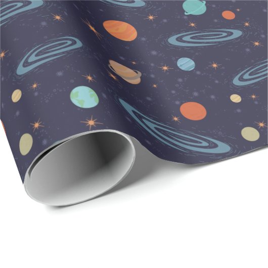 Kids Planets Solar System Galaxy Sparkling Stars Geschenkpapier (Rolleneckpunkt)
