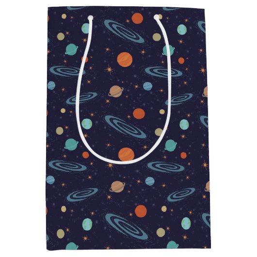 Kids Planets Solar System Galaxy Sparkling Stars Mittlere Geschenktüte (Vorderseite)