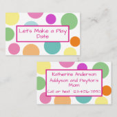 Kid's Play Date Rainbow Polka Dot Business Card Visitenkarte (Vorne/Hinten)