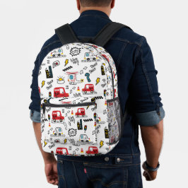 Kids Playful Transport Pattern  Bedruckter Rucksack