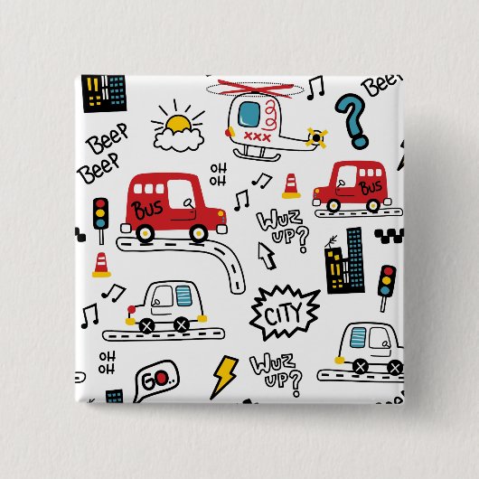 Kids Playful Transport Pattern  Button (Vorderseite)