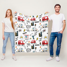 Kids Playful Transport Pattern  Fleecedecke