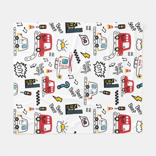 Kids Playful Transport Pattern  Fleecedecke (Vorderseite (Horizontal))