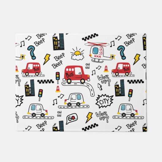 Kids Playful Transport Pattern  Fußmatte (Vorderseite)