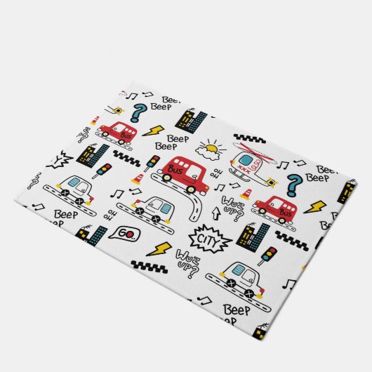 Kids Playful Transport Pattern  Fußmatte (Schrägansicht)