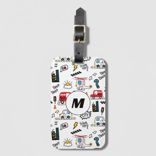 Kids Playful Transport Pattern  Gepäckanhänger (Vorderseite Vertikal)