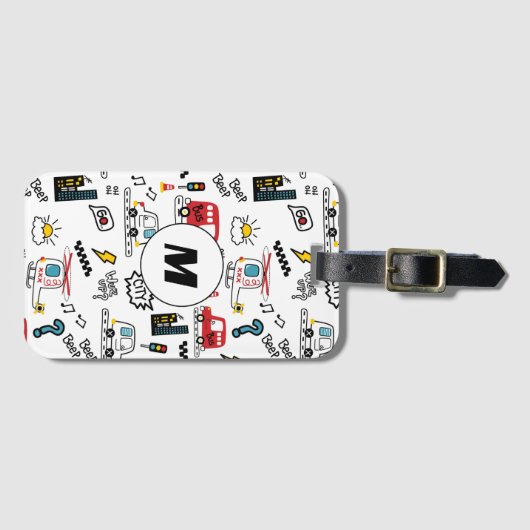 Kids Playful Transport Pattern  Gepäckanhänger (Vorderseite (Horizontal))