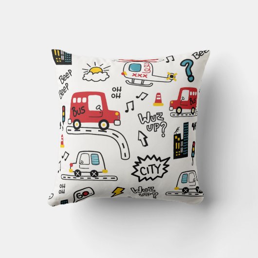 Kids Playful Transport Pattern Kissen (Rückseite)