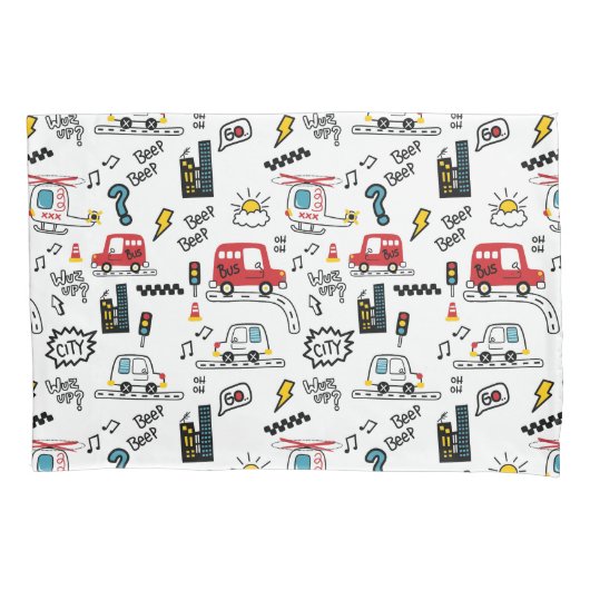 Kids Playful Transport Pattern  Kissenbezug (Vorderseite)