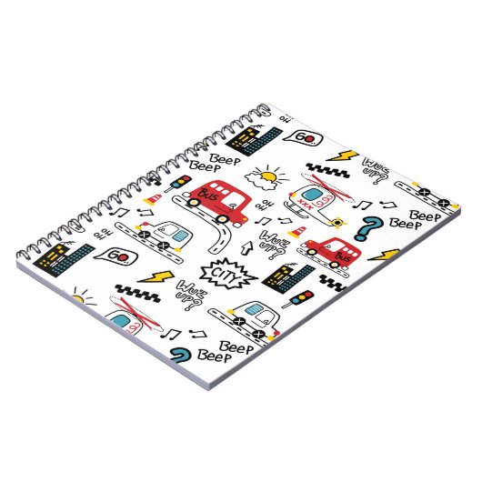 Kids Playful Transport Pattern  Notizblock (Linke Seite)