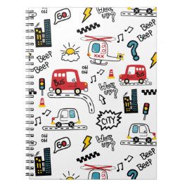 Kids Playful Transport Pattern  Notizblock