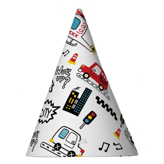 Kids Playful Transport Pattern  Partyhütchen (Rechts)