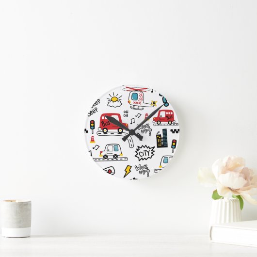 Kids Playful Transport Pattern Runde Wanduhr (Zuhause)