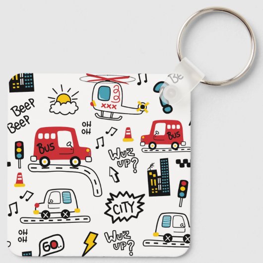Kids Playful Transport Pattern Schlüsselanhänger (Rückseite)