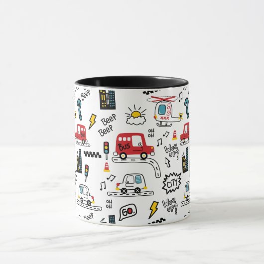Kids Playful Transport Pattern Tasse (Zentrum)