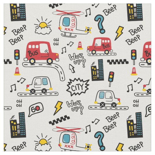 Kids Playful Transport Pattern Urban style modern  Stoff (Nahaufnahme)