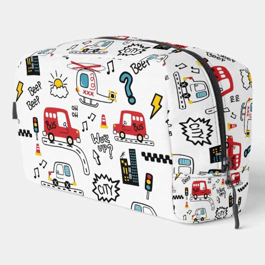 Kids Playful Transport Pattern  Waschbeutel (Rechte Ecke)