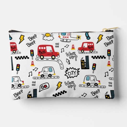 Kids Playful Transport Pattern  Zubehörtasche (Rückseite)