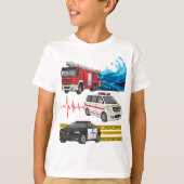 Kids Police Fire Trucks Ambulanzfahrzeuge T-Shirt (Vorderseite)