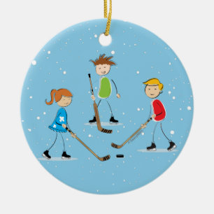 Kids Pond Hockey Weihnachten Keramik Ornament