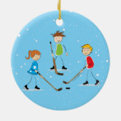 Kids Pond Hockey Weihnachten Keramik Ornament (Hinten)