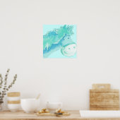 Kids pony art aqua & green quadratisch poster prin (Küche)