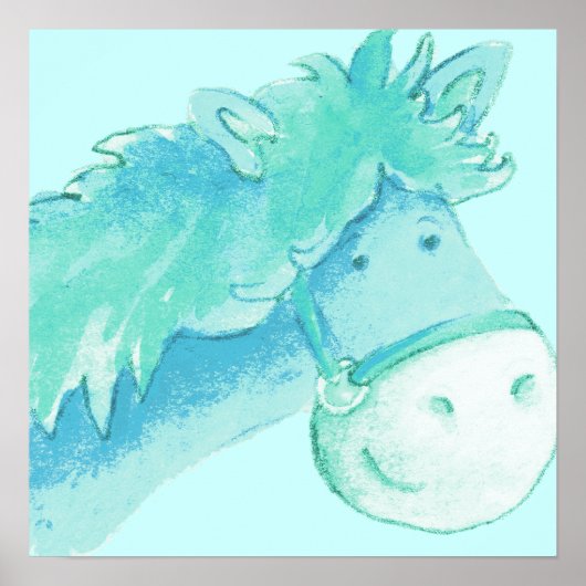 Kids pony art aqua & green quadratisch poster prin (Vorne)