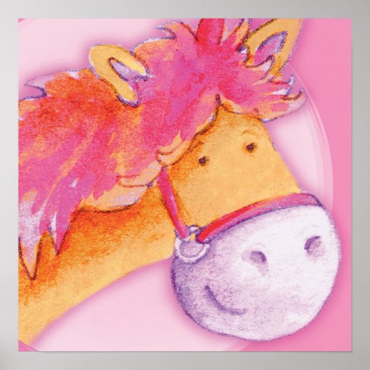 Kids Pony Art Pink & Orange Poster Druck (Vorne)