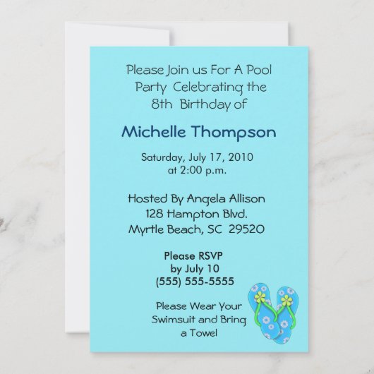 Kids Pool Party Einladungen (Rückseite)
