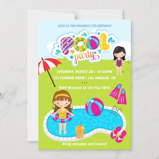 Kids Pool Party Magneteinladung (Vorderseite)