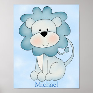Kid's Poster Niedlich Blue Lion