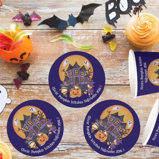 Kids Pumpkin Hexen Halloween-Party Runder Pappuntersetzer
