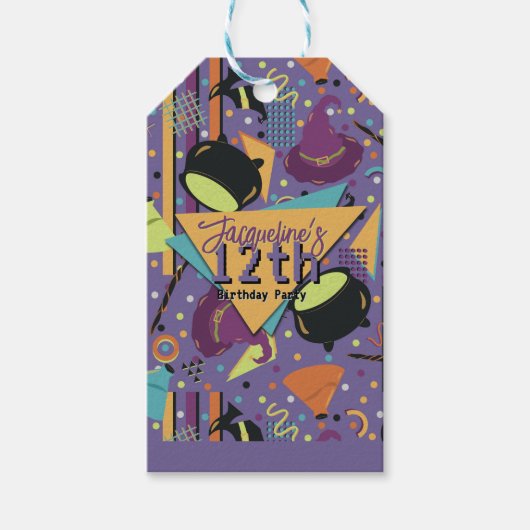 Kids Purple Retro Witchy Halloween Birthday Geschenkanhänger (Vorderseite)