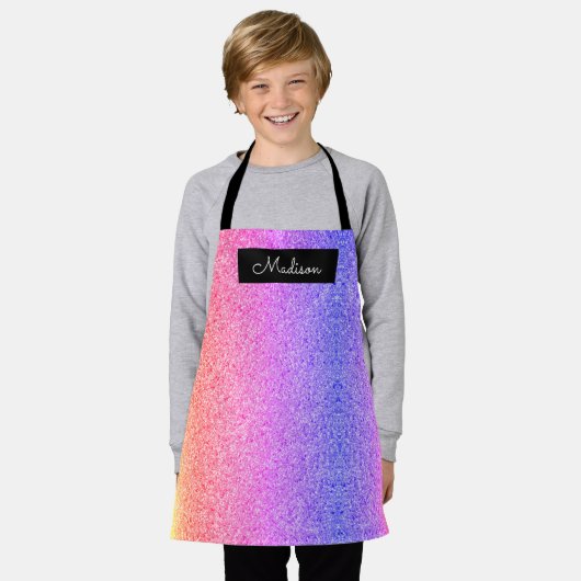 Kids Rainbow Glitzer Personalisiert Schürze (Getragen)