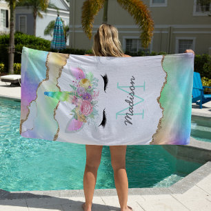 Kids Rainbow Unicoron Monogramm Strandtuch