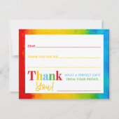 Kids Rainbow Watercolor Fill-In Dankeschön Karte (Vorderseite)