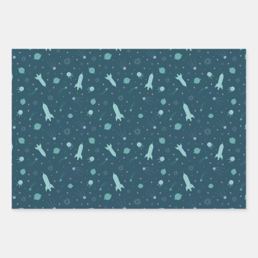 Kids-Raketenschiff auf Weltraumreisen Saturn-Plane Geschenkpapier Set (Vorderseite 2)