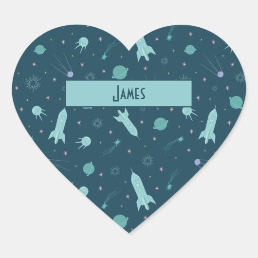 Kids-Raketenschiff auf Weltraumreisen Saturn-Plane Herz-Aufkleber (Vorderseite)