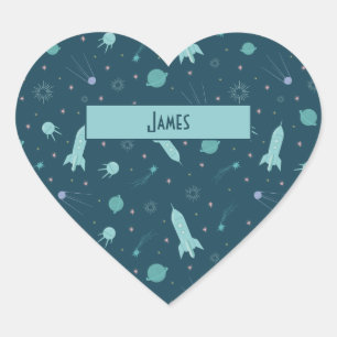 Kids-Raketenschiff auf Weltraumreisen Saturn-Plane Herz-Aufkleber