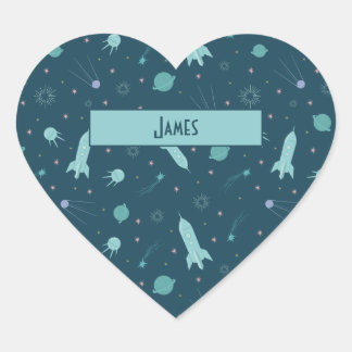 Kids-Raketenschiff auf Weltraumreisen Saturn-Plane Herz-Aufkleber