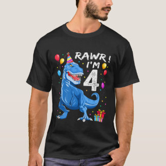 Kids Rawr I m 4 4th Birthday T Rex Dinosaur Party T-Shirt