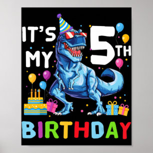 Kids Rawr I'm 5 5th Birthday Party T Rex Dinosaur  Poster