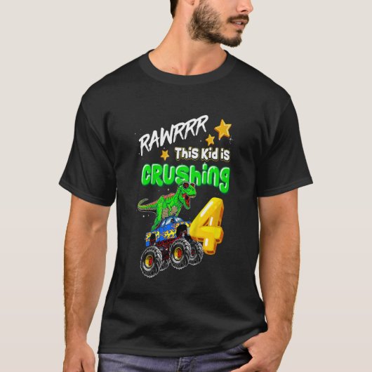 Kids rawrrrrrr Dieses Kind zerdrückt 4 Monster LKW T-Shirt (Vorderseite)