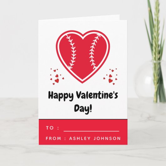 Kids Red Baseball Softball Heart Valentinstag Karte (Vorderseite)