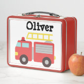 Kid's Red Fire Truck Name Metall Brotdose (Beispiel)
