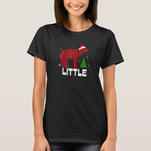 Kids Red Kariert Little Bär Matching Pajama Family T-Shirt (Vorderseite)