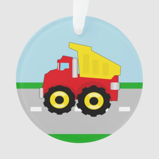 Kid's Red/Yellow Dump Truck auf der Straße Ornament (Vorderseite)