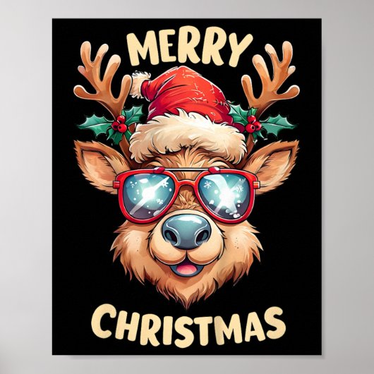 Kids Reindeer Frohe Weihnachts-Weihnachtsmannmütze Poster (Vorne)