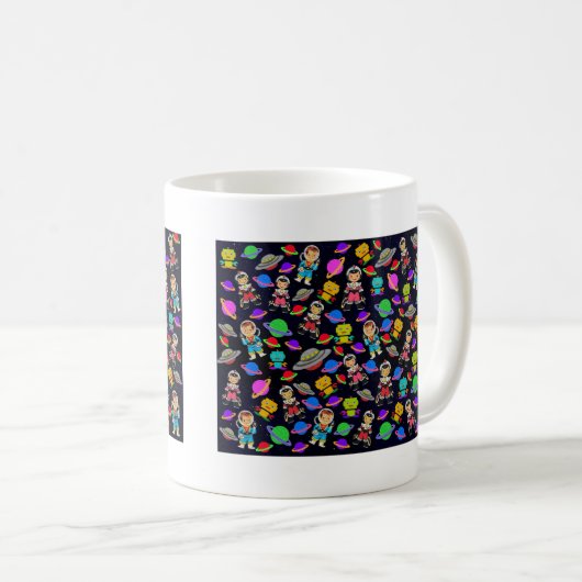 Kids Retro Roboter und Astronauten Kaffeetasse (VorderseiteRechts)